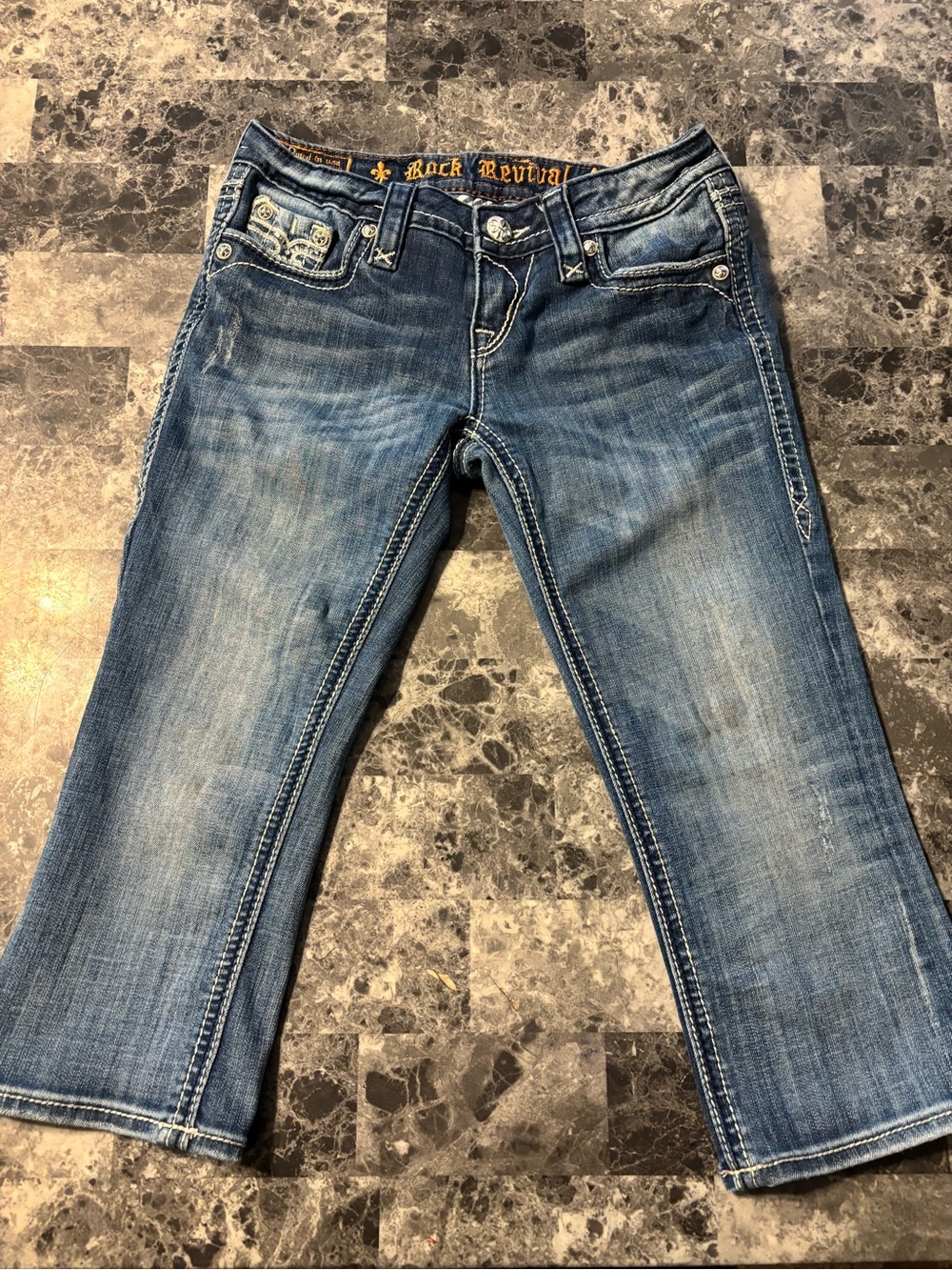 Rock Revival Women's Mid-Blue Bootcut Jeans with Embroidered Pockets